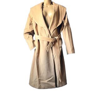 Madison Studio Long Wool Cashmere Coat Wide Shawl Collar Beige 14 L XL Preppy